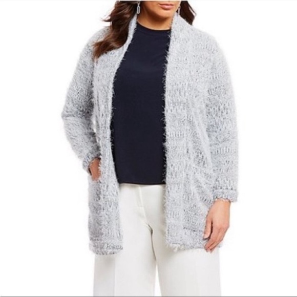 Vince Camuto Longline Gray Eyelash Open Front Cardigan Size M - Picture 1 of 11